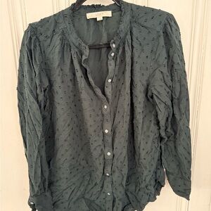 LOFT Women's dark green Textured Button-Down Shirt